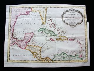 1754 Bellin: Orig.  Map Central America,  Mexico,  Honduras,  Florida,  Usa Caribbean