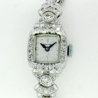 Antique Art Deco Platinum 1.  50ctw Diamond Ladies Hamilton Bracelet Wrist Watch