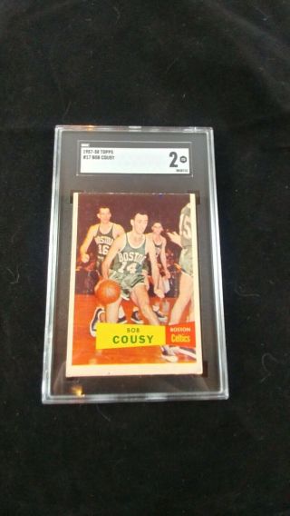 1957 - 58 Topps 17 Bob Cousy Hof Rc Sgc 2 Gd Great Iconic Card Psa 2?