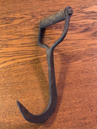 Vintage Antique Hand Forged Iron Hay Bale Meat Hook Farm Tool Primitive