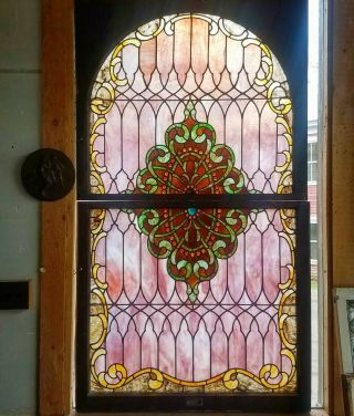 Great Victorian Stained Glass Double Hung Window
