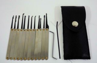 Vintage Lock Pick Locksmith Tool 14 Piece Set Kit With Carrying Pouch