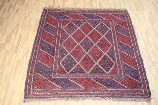 A Fantastic Old Handmade Afghan Moshvani Wool On Wool Rug (120 X 108 Cm)