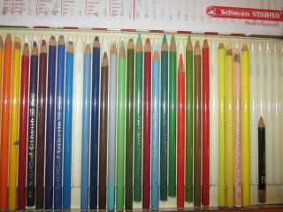29 Vintage Schwan Stabilo Carb - Othello Colored Charcoal Pastel Pencils In Case