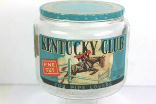 Vintage Kentucky Club Pipe Tobacco Glass Canister Jar - Made By Penn Tobacco Co.