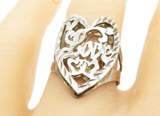 925 Sterling Silver - Vintage Open Designed Love Heart Band Ring Sz 8 - R11511