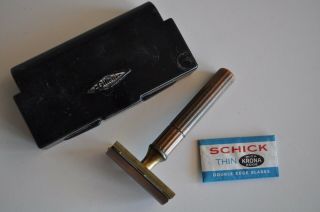 Vintage Gillette Razor Single Blade Copper With Plastic Box