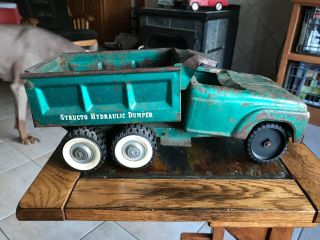 1960s Vintage Metallic Green 13.  5” Structo Hydraulic Dumper Dump Truck