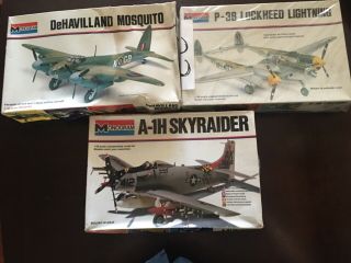 3 Vintage 1970’s 1/48 Scale Monogram Wwii Airplane Model Kits