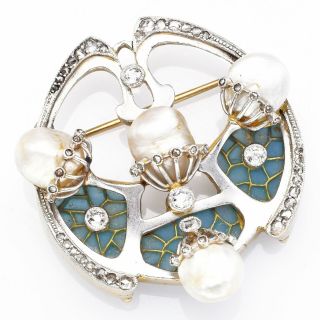 Antique Platinum & 18k Gold Diamond & Sea Pearl Art Deco Brooch Pendant 23.  1gr