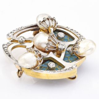 Antique Platinum & 18K Gold Diamond & Sea Pearl Art Deco Brooch Pendant 23.  1Gr 3