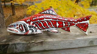 Unique Red & White Folk Art Trout Fish Decoy - John Laska Worker Spearing Lure