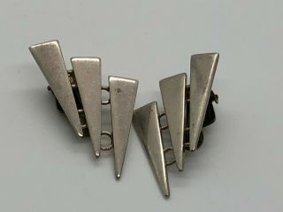 Yao Vintage Sterling Silver Art Deco Clip On Earrings Signed