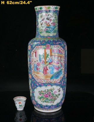 Huge Antique Chinese Peranakan Straits Nyonya Famille Rose Porcelain Vase 19th C