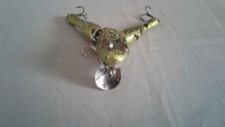 Vintage Fishing Lure Wotta Frog Pawpaw Green Jointed Red Eyes