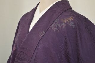 Vintage Silk Wedding Kimono:158cm Tall Dark Purple Tsunami Wave@ky71