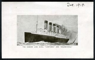 " Lusitania " Cunard Line.  Log Extract York - Liverpool 28 Dec.  1910 - 3 Jan.  1911