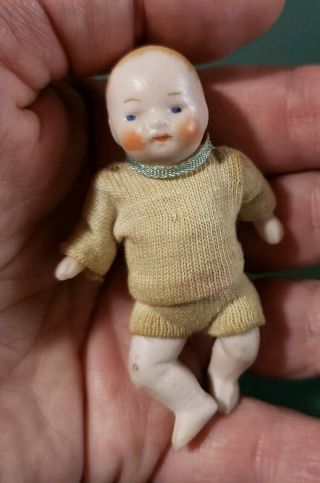 Vintage Antique Mini Porcelain Baby Boy Doll 3 " Unmarked German?