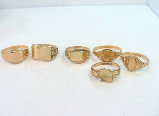 Antique Victorian Signet Ring Group Of Six.  Gold Shell