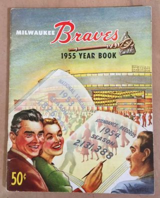 Vintage 1955 Mlb Milwaukee Braves Official Baseball Yearbook - Hank Aaron