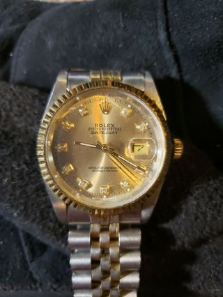 Rolex Datejust Mens 2tone 18k Gold & Stainless Steel Champagne Diamond 16013