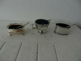 3,  Solid Silver Mustard Pot With Spoons And Liners