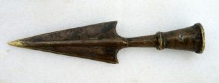 Antique Old Rare Indian Hand Carved Solid Brass Unique Shape Spear Head Lance