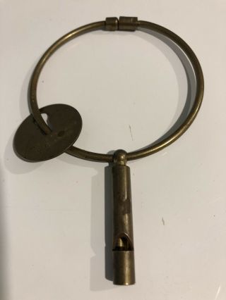 Vintage Solid Brass Large Key Ring Jailers Whistle Llavero Of California