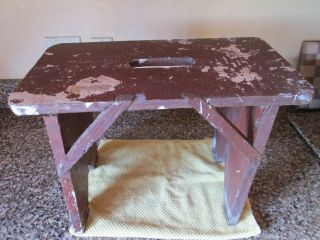 Vintage Painted Primitive Wooden Bench/ Milking /step Stool - Rustic Wood
