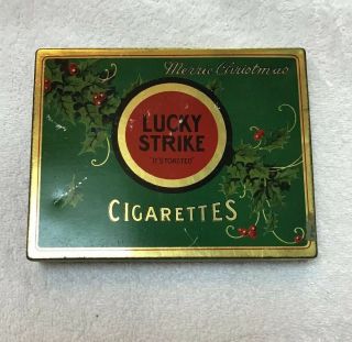 Vintage Lucky Strike " Merrie Christmas " Flat Fifties Cigarette Tin.