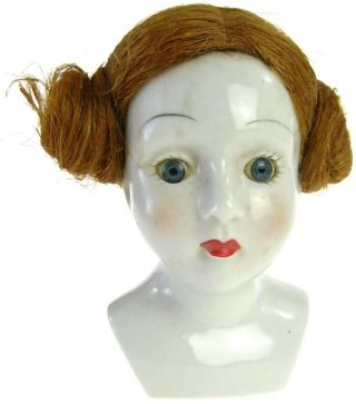 Vintage Antique Porcelain Bisque Doll Head W/glass Eyes & Wig/hair