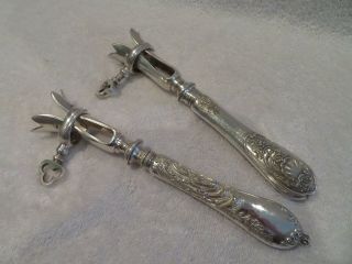 1900 French Sterling Silver (handles) 2 Leg - Of - Mutton Holders Rococo St