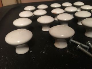 Vintage 19 White Porcelain Ceramic Knobs Pulls Drawer Cabinet Dresser 1 - 1/4 