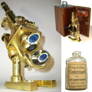 Incredible 1897 E.  Leitz Wetzlar Antique Microscope W/case & Zeiss Lens
