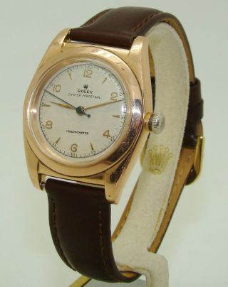 Vintage Rolex 14k Rose Gold Bubbleback 32mm Watch Ref.  3131 C.  1960 On Strap