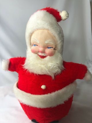 Vintage Santa Caluse Plush 12” Made In Usa Roly Poly King Toy Hand Painted Face