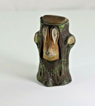 Antique German Rabbit In Tree Truck With Glass Eyes Easter Candy Container