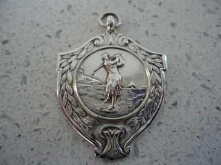 V.  Vintage Silver Lady Golfer Golf Fob Medal 1922