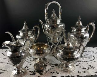 1900s Gorham Sterling Silver Six Piece Tea Coffee Pot Set 4460 Grams 1185