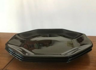 Set Of Four 4 Vtg Arcoroc France Octime Black Glass Octagon 10.  5” Dinner Plates