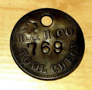 Vintage Brass D&h Railroad Rr Co.  Tool Check Key Fob Lantern Tag 769 With Heart