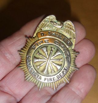 Vintage Obsolete Canastota Fire Department D.  Shuler Fire Chief Badge