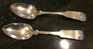 2 Coin Silver Serving Spoons With Basket Of Flowers Design