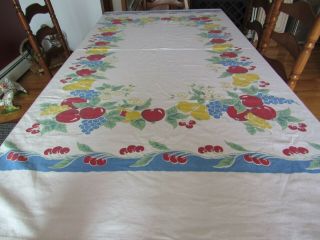 Vintage Crate & Barrel Fruit Tablecloth 58 " X 84 " Cherries Pears Grapes Leaves