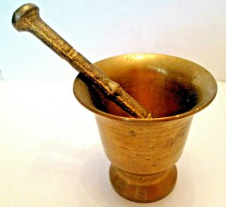 Vintage Brass 2 1/2” Mortar And Pestle 3 3/4” For Herbs Or Apothecary