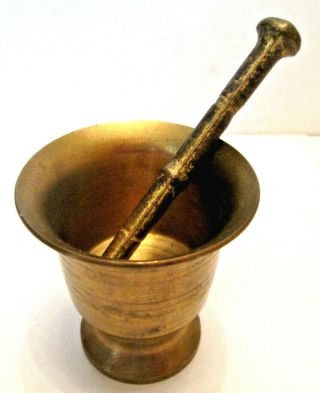 Vintage Brass 2 1/2” Mortar and Pestle 3 3/4” For Herbs Or Apothecary 2