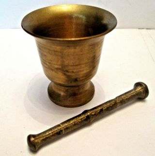 Vintage Brass 2 1/2” Mortar and Pestle 3 3/4” For Herbs Or Apothecary 3