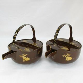 D311: Rare,  Japanese Old Lacquered Iron Sake Kettle With Very Good Makie