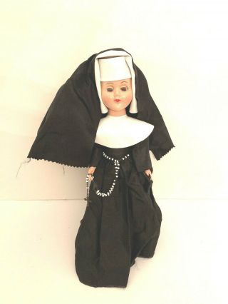 Vintage Nun Doll 13 " Black Habit The Heavenly Doll Sleep Eyes 1960s