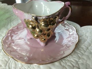 Vintage German? Hand Painted Porcelain Grapes & Gold Mini Tea Cup Saucer 573 T